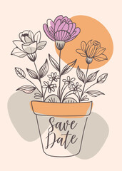 A vintage garden themed save the date with potted