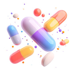 Colorful Capsules Floating Abstract Art Pharmacy Medicine Healthcare,