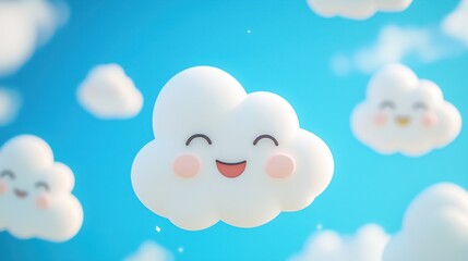 A cheerful cloud emoji floats against a bright blue sky, its happy expression spreading positivity and good vibes.
