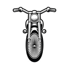 Close-up image of a classic motorcycle front with a detailed spoked wheel and handlebars.