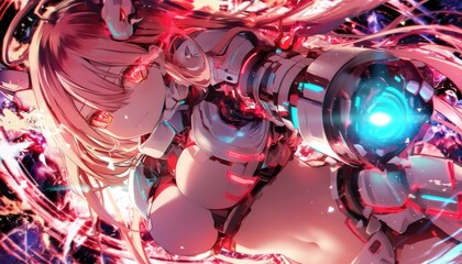 Fototapeta premium Anime Girl Wearing Futuristic Robotic Armor