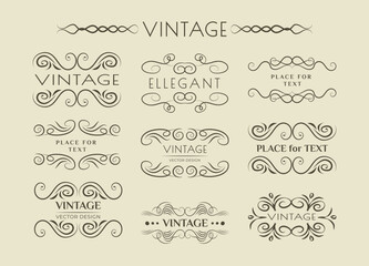 Ornate frames and borders. Elements for design of monograms, invitations, frames, menus, labels and websites. Vintage vector set.