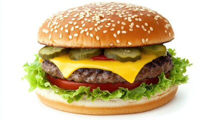 A classic cheeseburger with a juicy beef patty, melted American cheese, lettuce