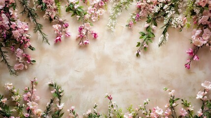 A charming floral arrangement frames the aged vintage wall.