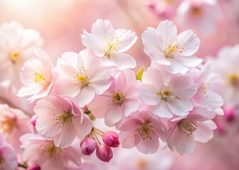 Fototapeta premium Macro lens captures the exquisite texture and layers of delicate pink cherry blossom petals.