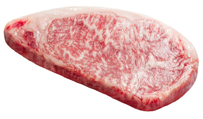 Rare Sliced Wagyu beef with marbled texture steak isolated on white background, Marbled meat texture of A5 Beef Marbling steak on white PNG File..