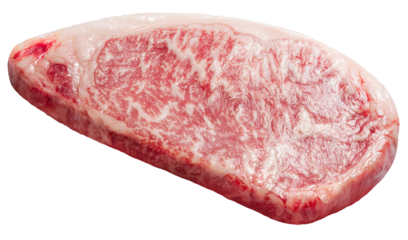 Rare Sliced Wagyu beef with marbled texture steak isolated on white background, Marbled meat texture of A5 Beef Marbling steak on white PNG File..