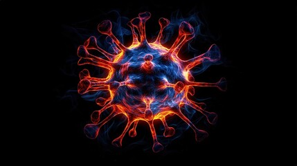 The detailed structure of a virus, visualized as glowing microscopic particles,