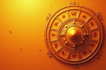 Fototapeta premium Golden Zodiac Wheel: A Stunning Decorative Element Featuring Symbols of the Twelve Zodiac Signs Perfect for Artistic and Astrological Themes