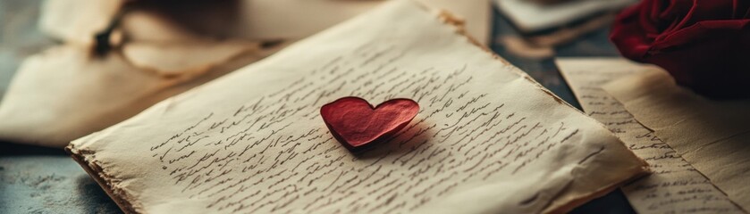 A romantic letter adorned with a heart-shaped seal and rose.
