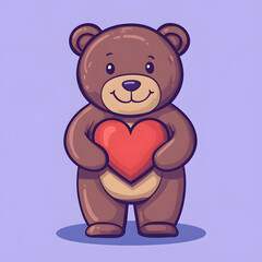 Fototapeta premium cute cartoon bear holding heart shaped icon, expressing love and joy. This adorable character is perfect for children illustrations and greeting cards