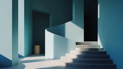 Obraz premium Modern Minimalist Staircase Design Blue Walls