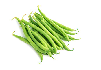 Green beans pile isolated on white background
