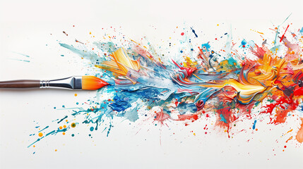 Vibrant Abstract Painting with Paintbrush and Splashes
