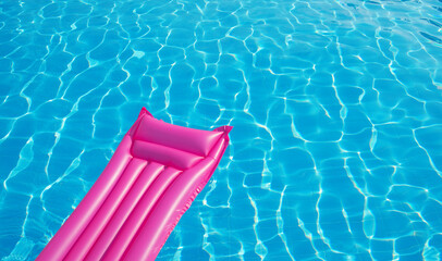Pink inflatable mattress floating on water surface