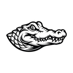 Create a sleek, modern silhouette logo of an alligator mascot for a sports team. The logo should be powerful and aggressive, conveying speed, strength, and ferocity.