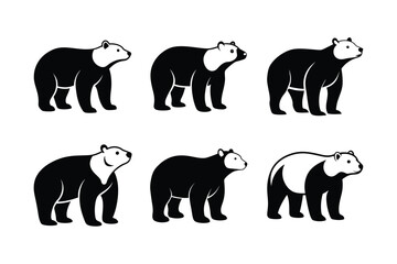 Polar Bear (Ursus maritimus) mammal animal, labeled silhouette vector art illustration.