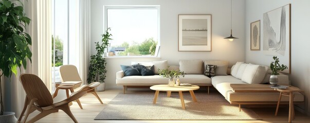 Scandinavian interior design of modern living room.