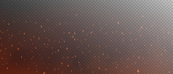 Flame effect PNG. Fire sparks on transparent background. Burning red hot sparks realistic fire flames. Flying up sparks, burning fire particles with smoke texture. Realistic flame effect.