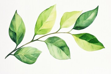 Watercolor illustration showcasing lush green leaves elegantly contrasting against a pristine white background for nature enthusiasts and decor lovers