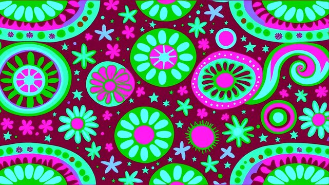 Stop motion animation, multicolored hippie background with flowers, abstract vector backgrounds