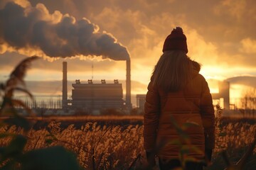 Fototapeta premium Cole Power Plant Industry Emits Dirty Carbon Monoxide Smoke, Contributing to Air Pollution and Acid Rain