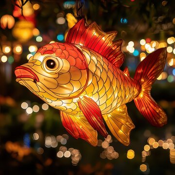 Colorful Lantern Fish Decoration with Warm Soft Light Glow