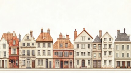 Fototapeta premium Detailed illustration of various architectural styles of houses in a row