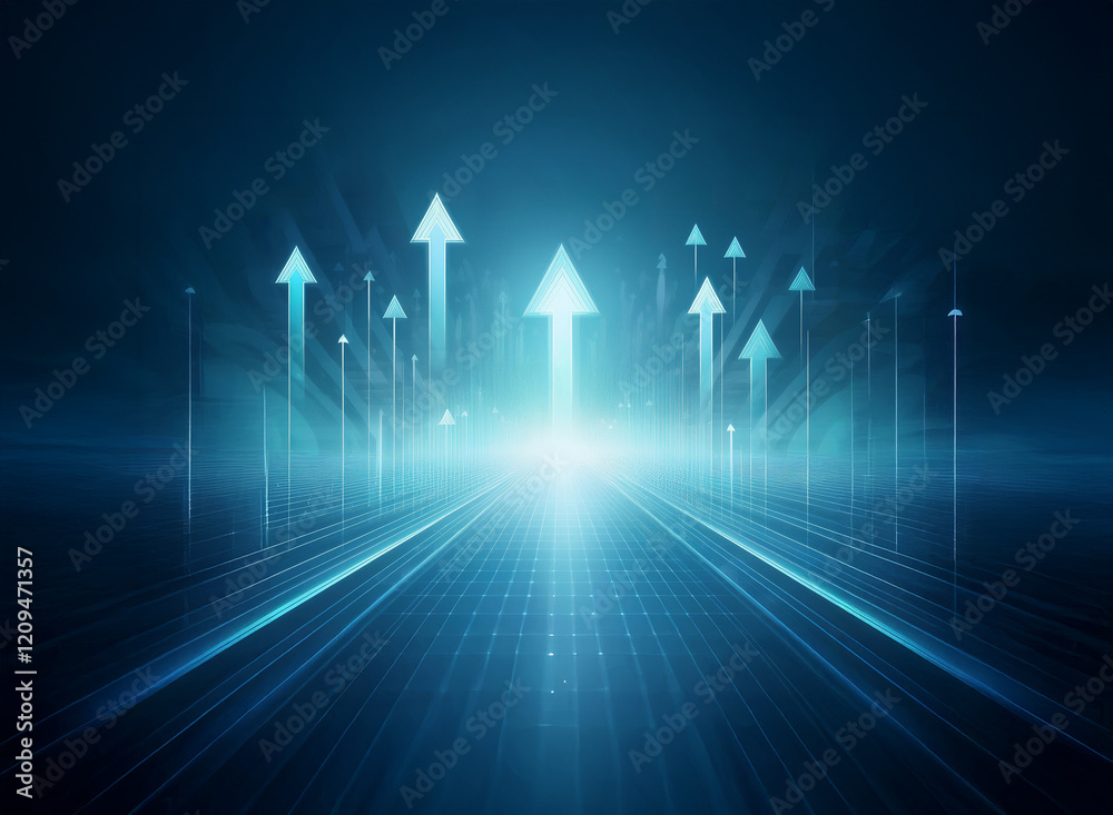 Poster abstract image depicting a futuristic highway leading towards a bright horizon with multiple glowing