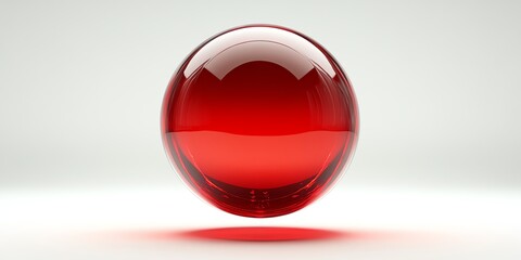 Red glass sphere on a white background, casting a shadow.