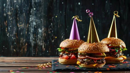 Festive Cheeseburgers Party Table Confetti Celebration