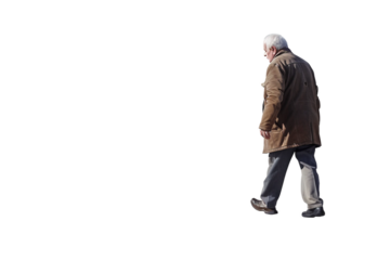 Older Adult Walking Across a Pedestrian Lane Isolated on Transparent Background
