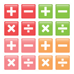 Obraz premium Vector illustration of addition, subtraction, multiplication and division mathematical symbols on white background. For educational books.