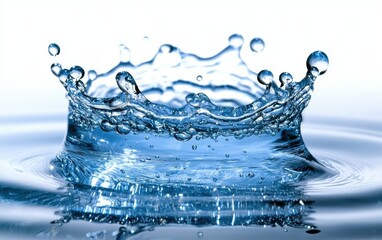 Transparent blue water bubbles rising with soft reflections and light diffusion on a clean background