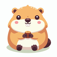 Cute Cartoon Beaver Holding a Log Sitting