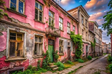 Naklejka premium Abandoned Pink Buildings, Tallinn, Estonia - Old European Architecture Stock Photo