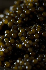 Black caviar. Close-up. Macro photography of delicacy. Background.