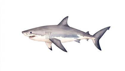Naklejka premium Realistic illustration of a great white shark swimming in a clear ocean, showcasing marine life