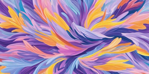Colorful brushstroke-like lines in vibrant purples, yellows, and teals form an organic abstract composition, with a small, chic typographic phrase at the center.