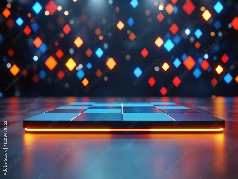 Poster vibrant abstract lights with geometric patterns on a dark background - ideal for modern digital art 