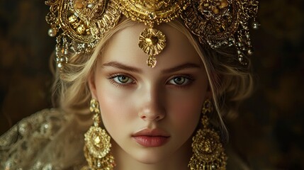 Fototapeta premium Golden Regal Beauty: A Portrait of Elegance
