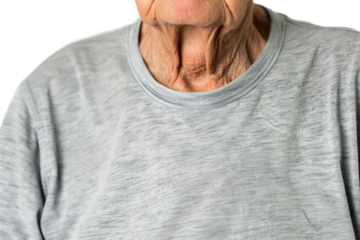 Friendly Elderly Person Sporting a Simple Grey Shirt Isolated on Transparent Background