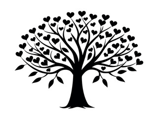Magical tree with heart shaped leaves glowing