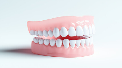 Fototapeta premium realistic close up of set of dentures with clean white teeth on light background
