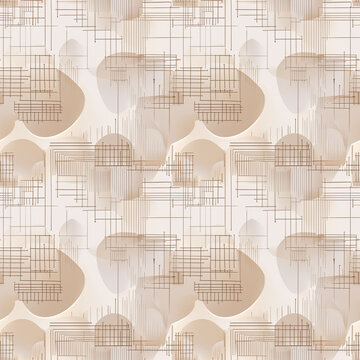 Abstract pattern design in neutral tones with geometric shapes and lines for modern decor, copy space