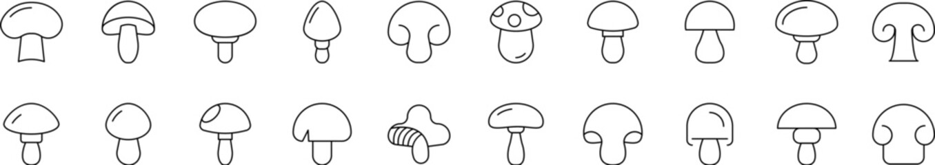 Obraz premium Set of Mushroom Related Line Icons. Outline Signs for Graphic and Web Design, Apps, Adverts, Various Cards