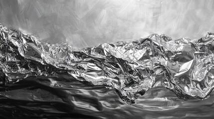 Crumpled aluminum foil texture. Generative AI