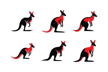 Red Kangaroo (Macropus rufus) mammal animal, labeled silhouette vector art illustration.