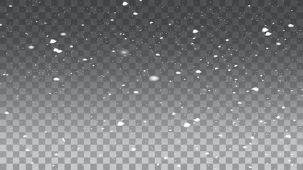 Abstract winter background from snowflakes blown by the wind on a white checkered background. 