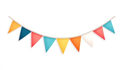 Colorful triangular bunting flags hanging on a string, creating a festive atmosphere
